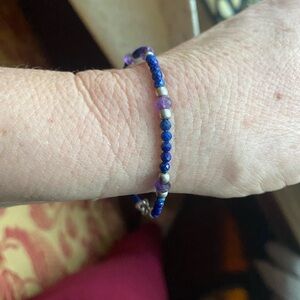 7 1/2” sterling silver lapis and ameth bracelet
